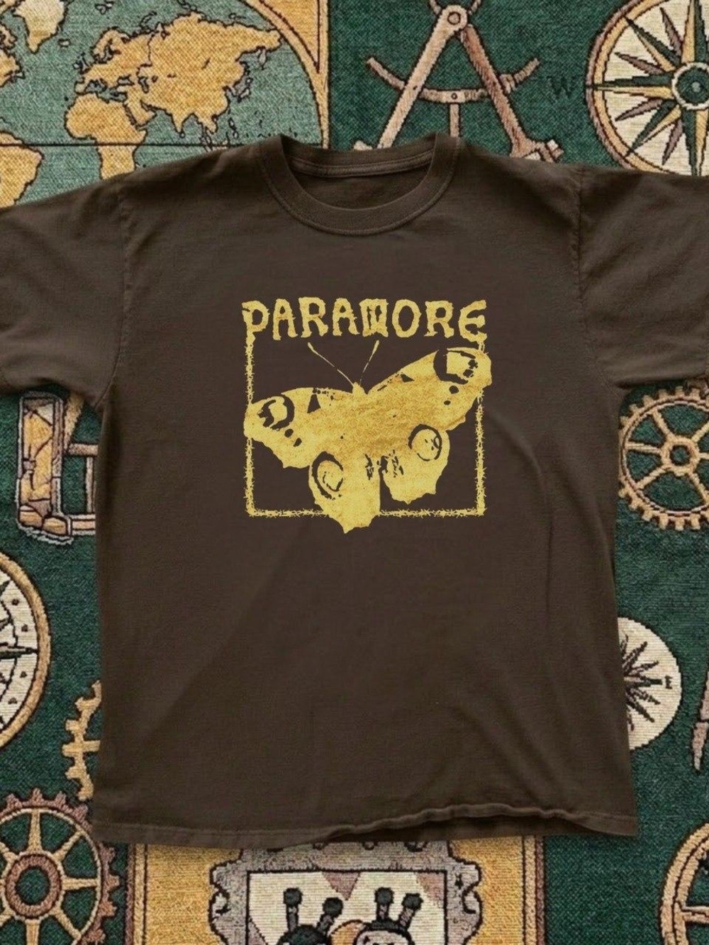 Gildan Brown Tee with Yellow Moth Graphic